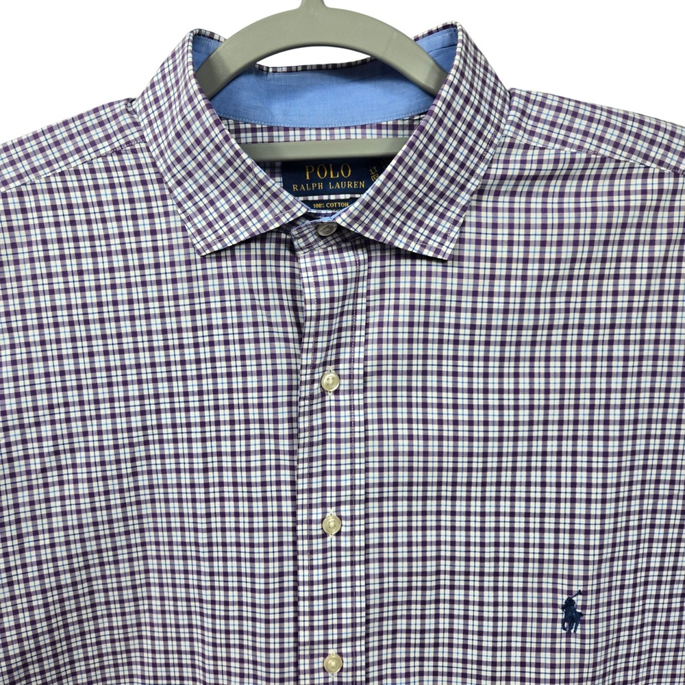 Polo Ralph Lauren Mens Purple White Gingham‎ Check Button Down Shirt Cotton XLT